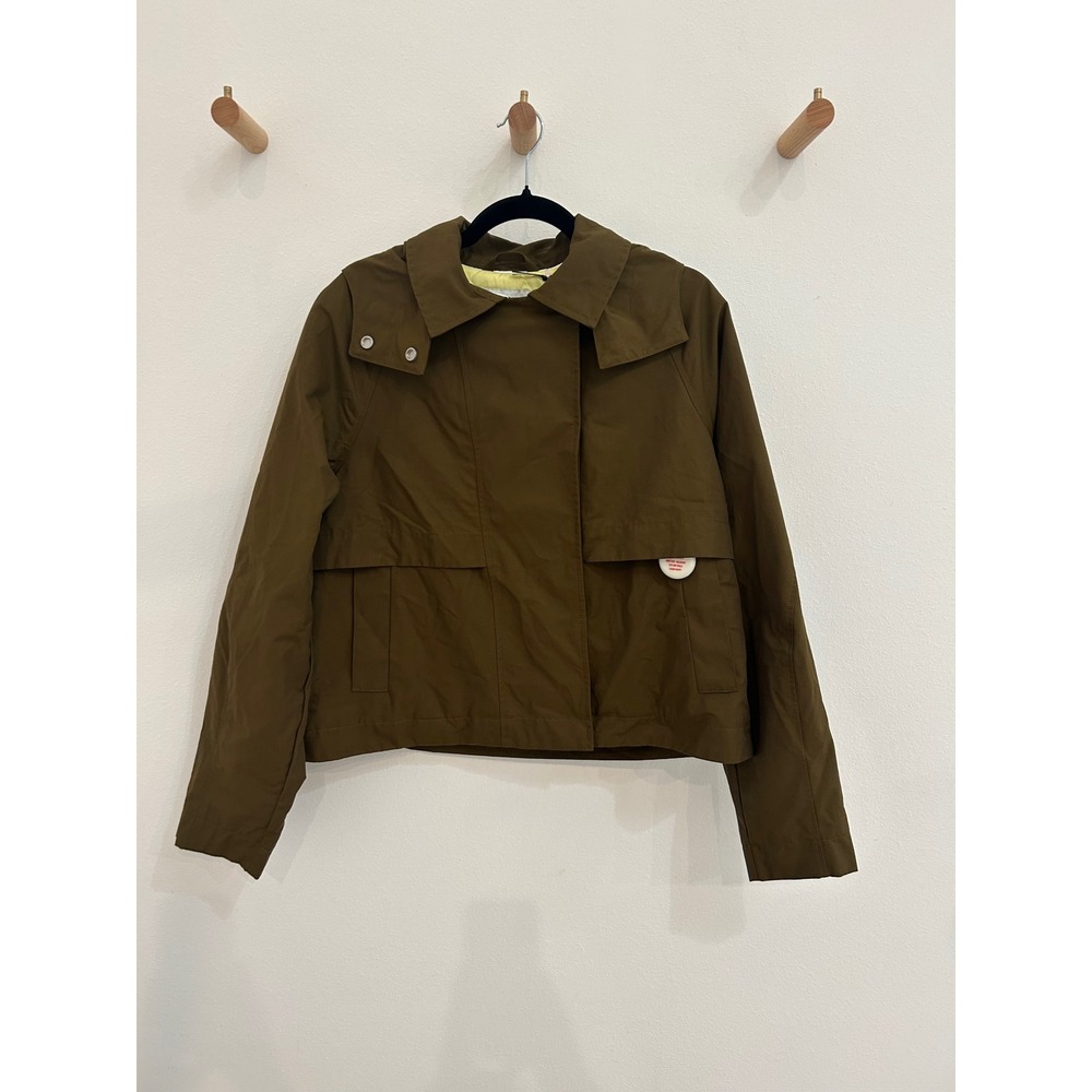 CALIA Women Crop Trench Hooded Jacket Dark Khaki Olive Water Repellent Size Med